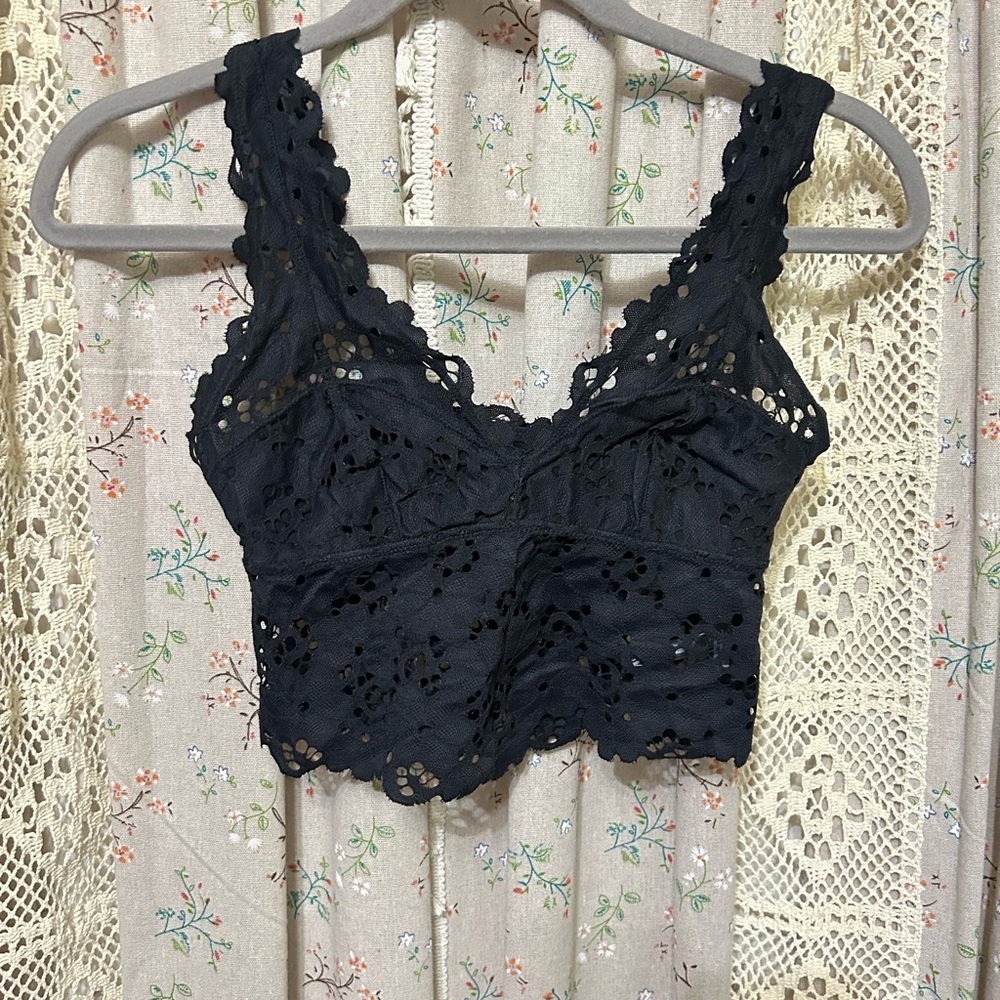 Aerie Black Lace Longline Bralette‎ XS